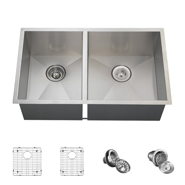 Stainless Steel 32%2522 X 19%2522 Double Basin Undermount Kitchen Sink With Additional Accessories 